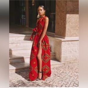 NWOT Elegant Red Patterned Maxi Dress……065-Hanger